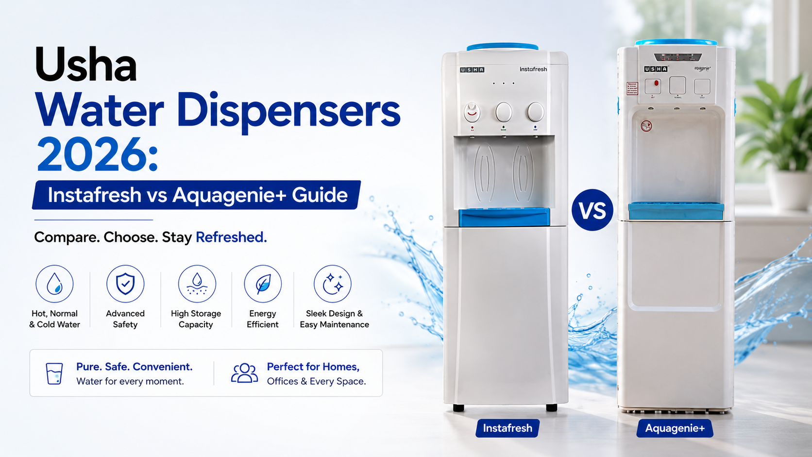 Instafresh vs Aquagenie+ Water Dispenser Guide | USHA Water Solutions